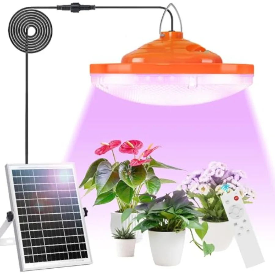 

8" Solar Grow Light for Indoor OutdoorFull Spectrum with 96 LEDs Timer 3/5/8H 3 Spectrum Modes with a Remote Includes 16.4FT Co