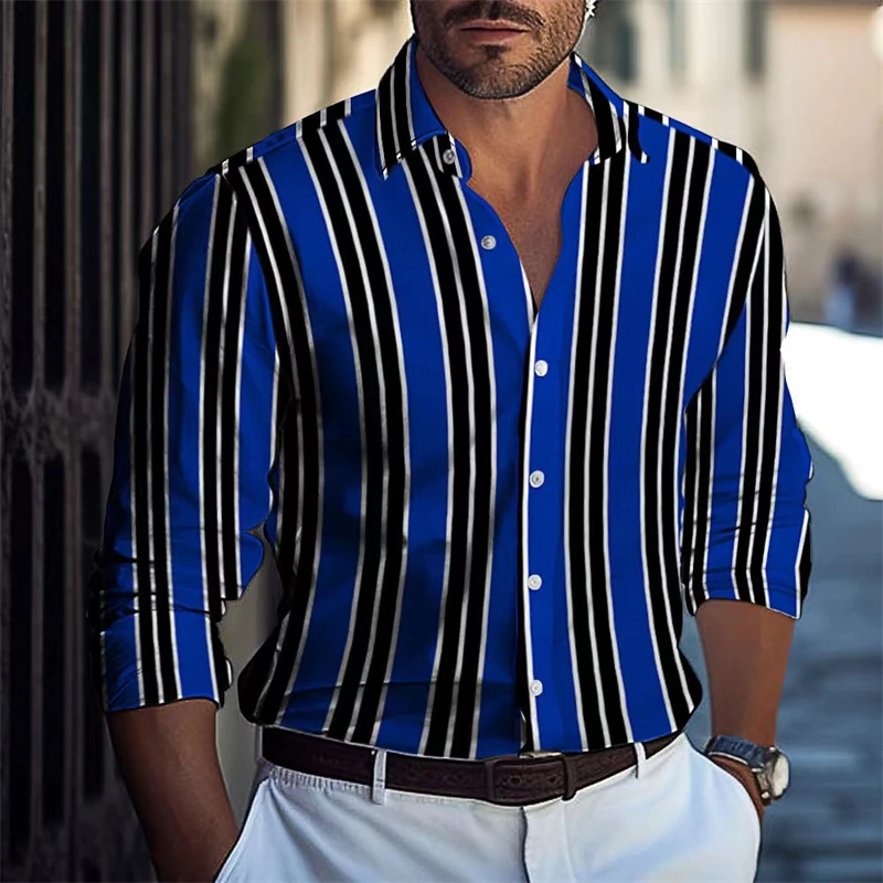 Popular men\'s casual shirt striped long-sleeved shirt luxury printed shirt extra large size xs-5xl