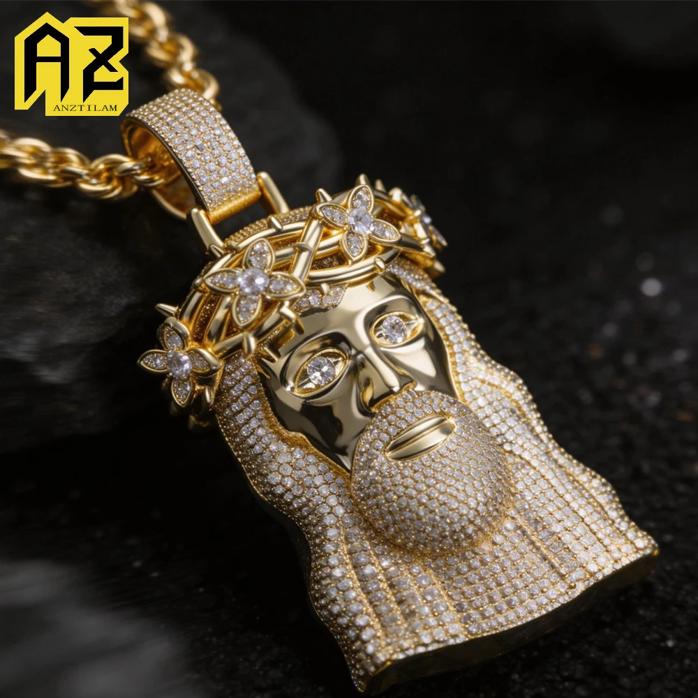 Anztilam Men Head Iced Out Pendant Necklaces For Men Long Link Chain Women Brass Zircon Hip Hop Jewelry Free Shipping