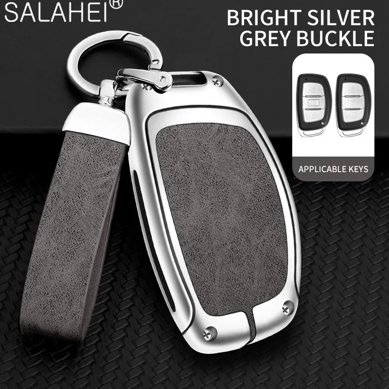 

Leather Car Key Case Alloy Protect Shell For Hyundai Elantra Avante Tucson Santa Fe Sonata Accent Verna Mistra IX35 Lafesta Kona