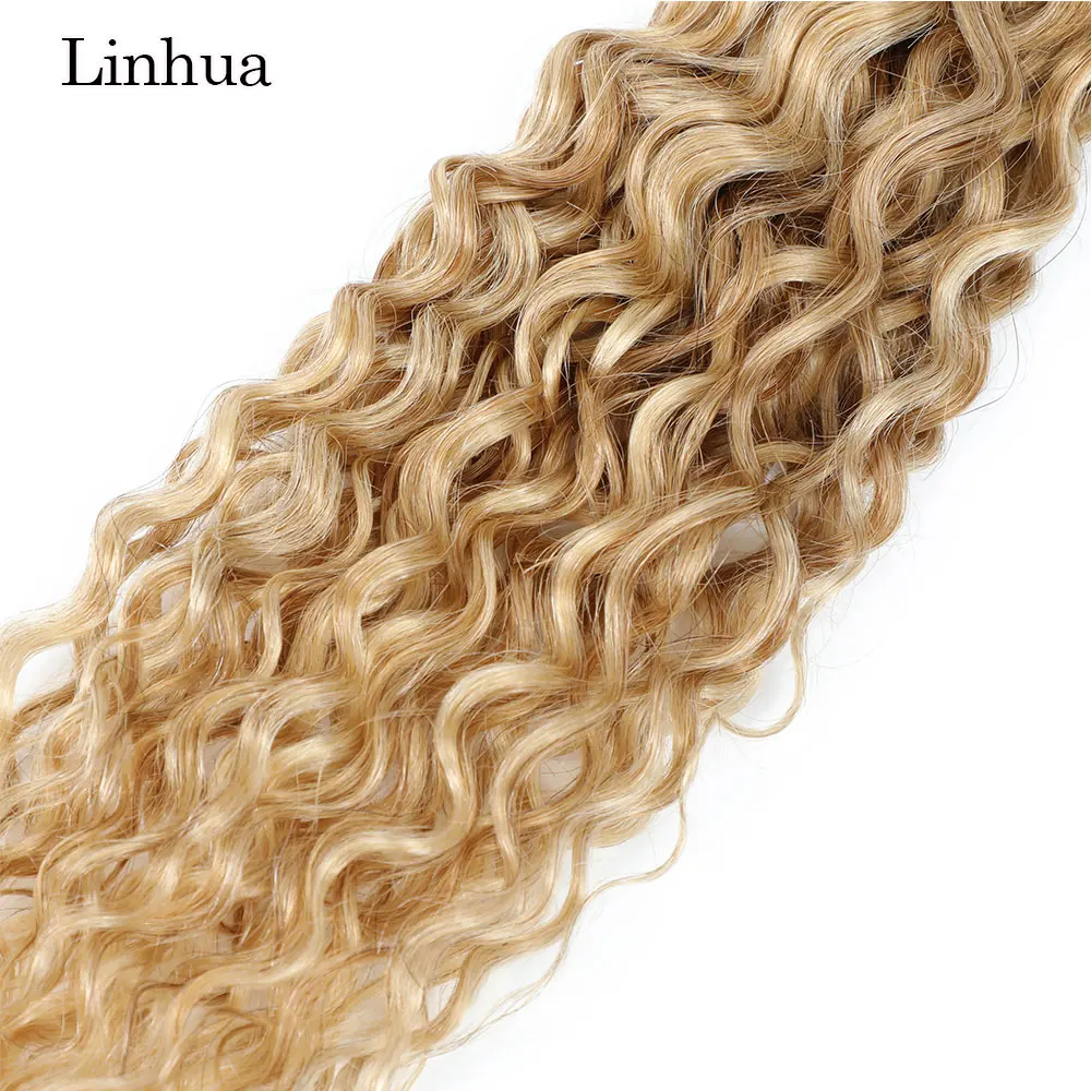 Linhua Water Wave P27/613 fasci di capelli umani da 8 a 30 pollici capelli umani ricci evidenziano la trama a doppio tessuto fatta a macchina bionda