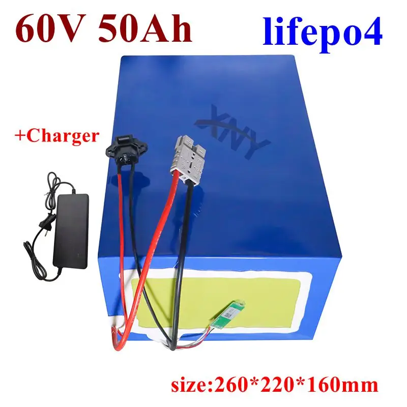 

Аккумулятор lifepo4 60 В, 50 Ач с BMS для электросамоката 4800 Вт, блок питания для хранения энергии мотоцикла + зарядное устройство 5 А