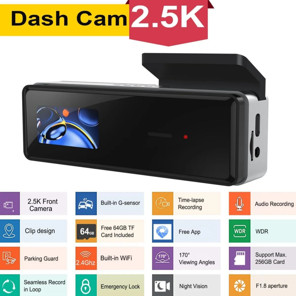 KQQ 2K Front Camera Dash Cam Car DVR Night Vision Dash Camera Recorder 24H Parking Monitor WIFI & App Control