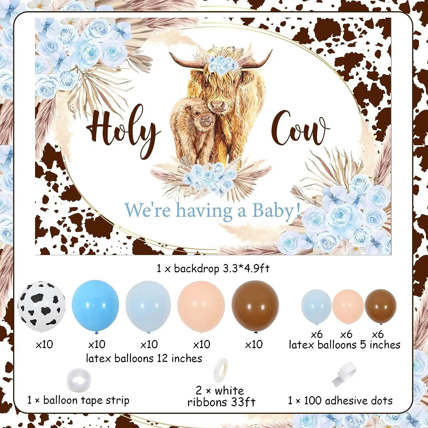 Highland Cow Baby Shower Decorations Blue Cow Balloon Garland Holy Cow We Are Having A Baby Backdrop Highland Cattle Baby Shower