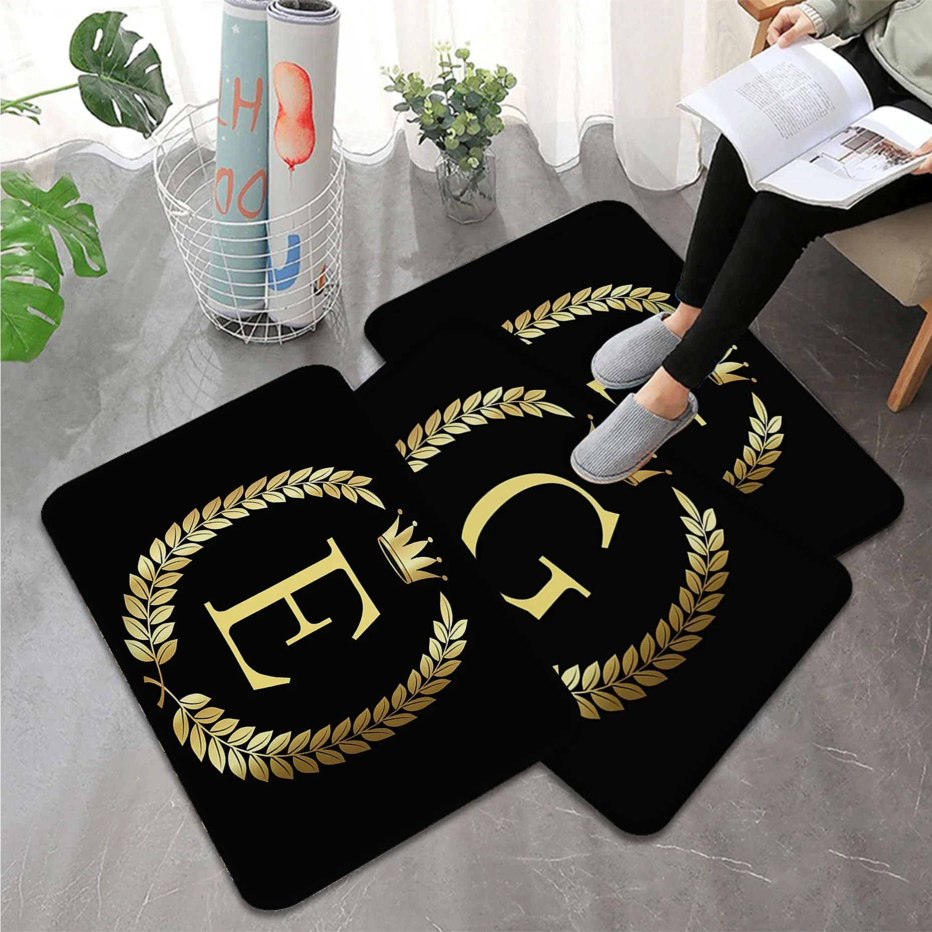 Black Golden Crown Letter Kitchen Mat Bedroom Entrance Doormat Home Rug 50X80cm Living Room Carpet Bathroom Nordic Balcony Mat