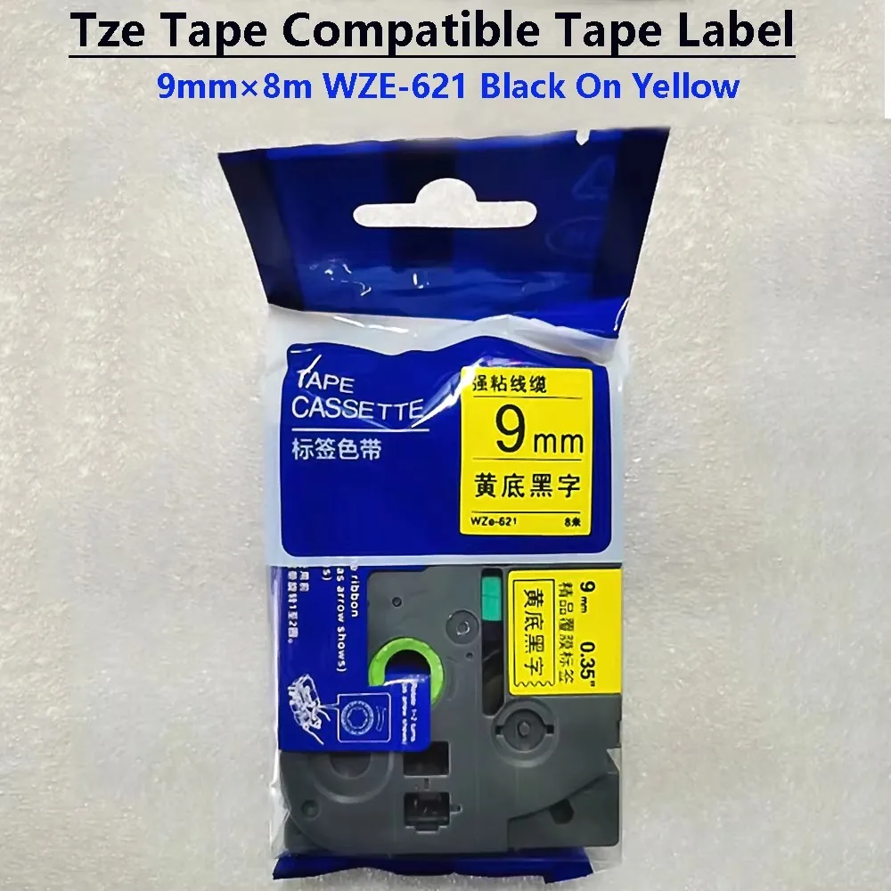 

Лента для этикеток TZe-Satin-Ribbon TZ TZE-621, совместимая с WZE-621, черная на желтом фоне, для принтера этикеток Ptouch