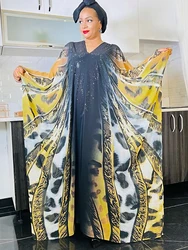 2024 Summer Chiffon Dresses For Women African Dashiki Print Boubou Dubai Muslim Abayas Holiday Party Gown Batwing Sleeve Dress