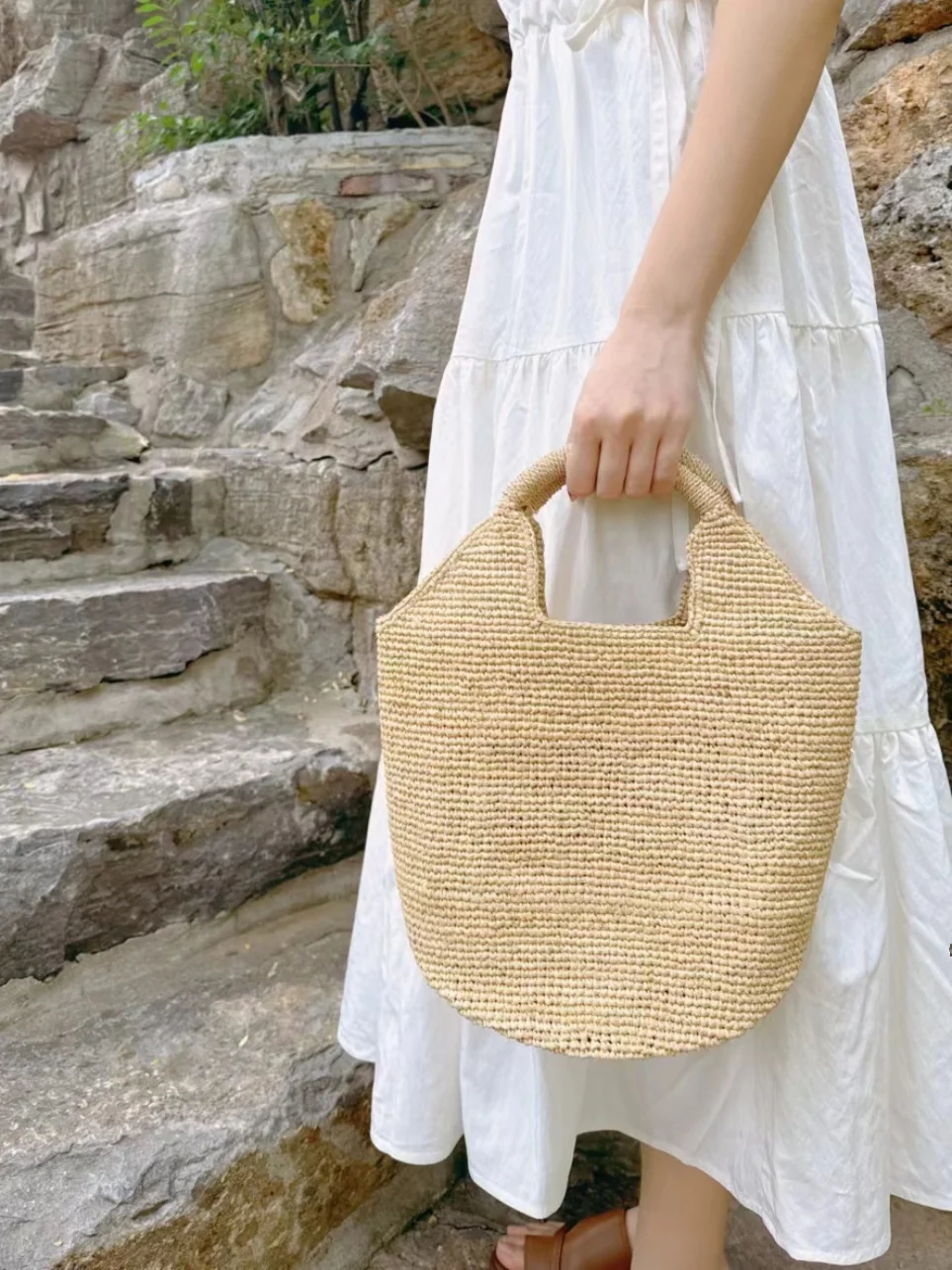 

Handwoven Rfia St Bag Summer Handheld Beach Vaion Beach Bag Women's Crossbody Bag Sweet Cool Sle Medium Size Casual