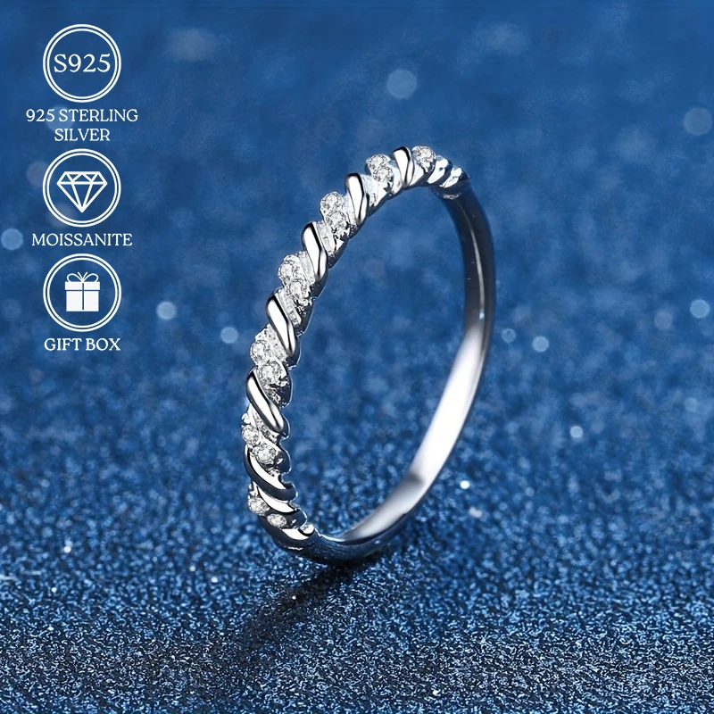 

1pc 0.1 Carat Exquisitely Twisted - Button - Designed 925 Sterling Silver Moissanite Ring: An Emblem of Understated Elegance.