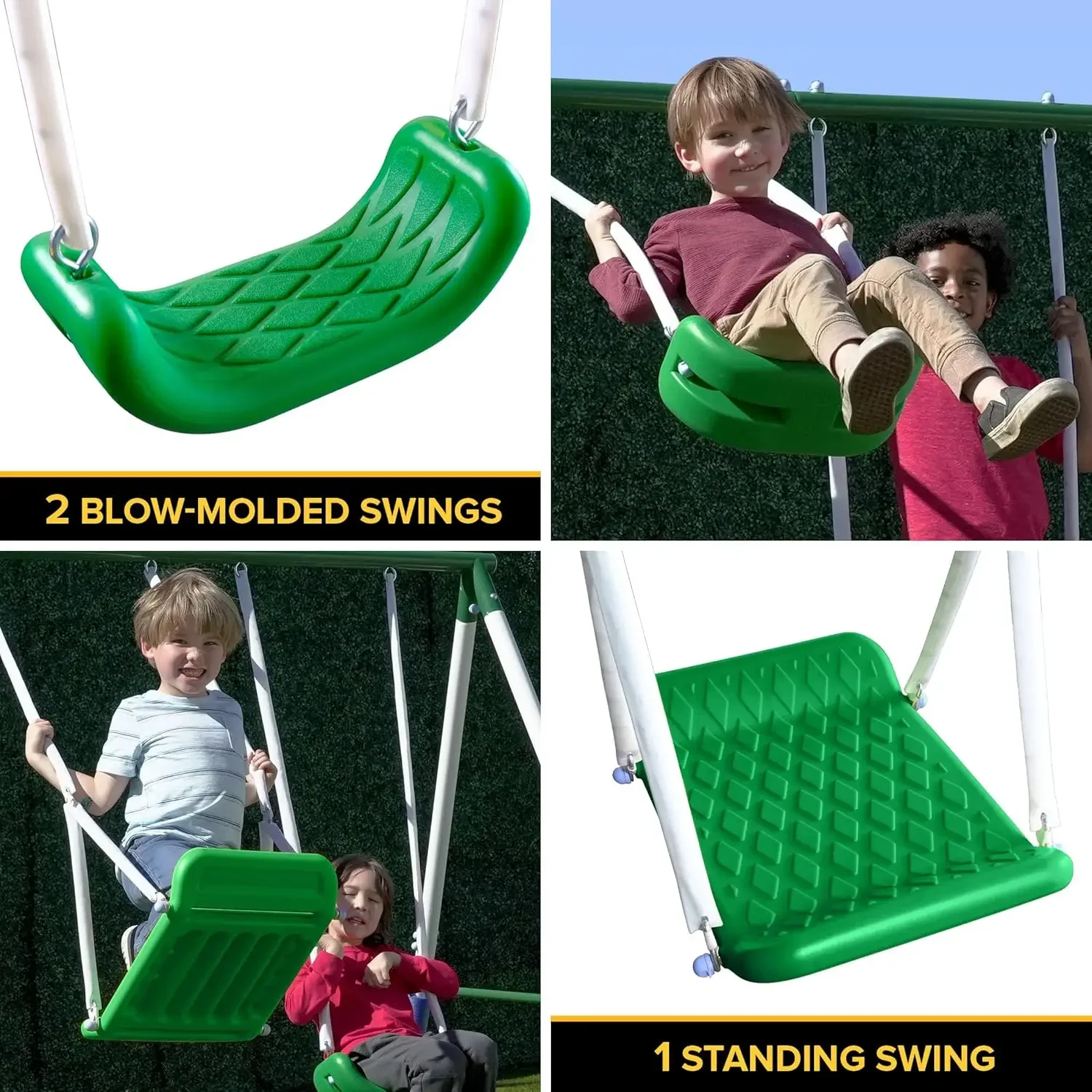 Park Ridge Metal Swing Set: 2 Swings/Standing Swing, 2 Person Roman Glider Swing, Teeter Totter and 5' Wavy Slide, E