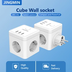 Multiple Wall Socket Extender with Switch 3 Outlets 3 USB Ports Portable Cube Multi Socket Power Adapter Charger For Home Travel