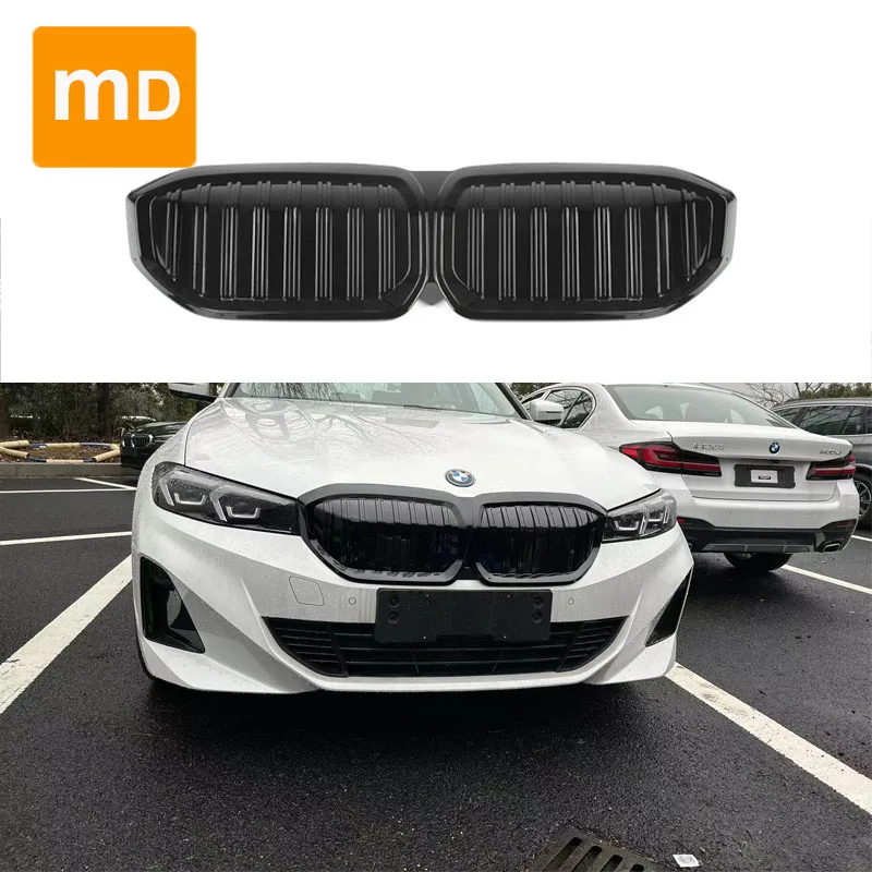 Glossy Black Radiator Grilles For BMW Electric I3 Vertical Bar Double Line Adhesive Edition Hood Car Accessories