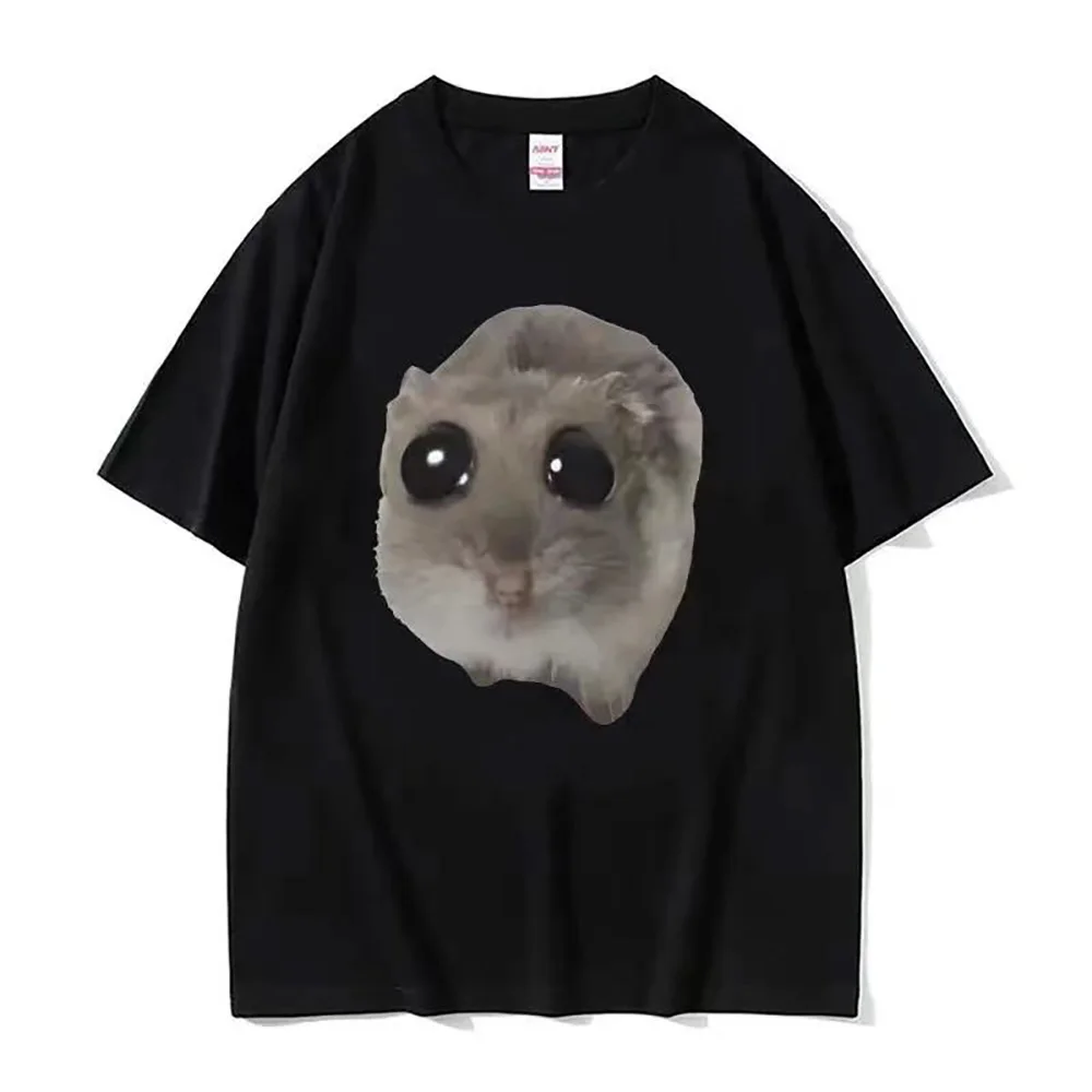 Divertente criceto triste Meme Cry BiG Eye Cute Mouse T Shirt uomo donna moda Kawaii vestiti T-Shirt 100% cotone alta qualità 01336