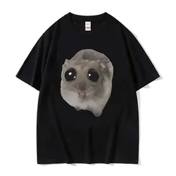 Divertente criceto triste Meme Cry BiG Eye Cute Mouse T Shirt uomo donna moda Kawaii vestiti T-Shirt 100% cotone alta qualità 01336