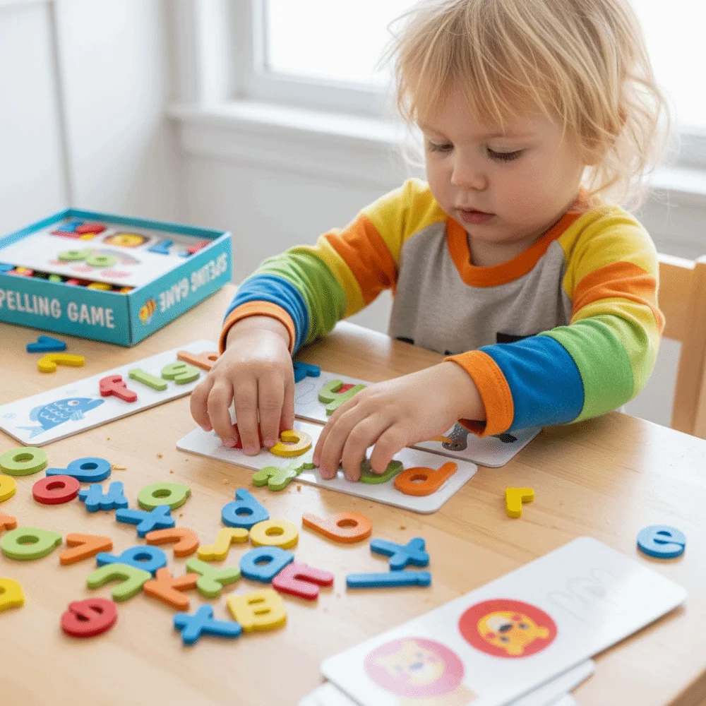 26 English Letters Wooden Word Spelling Game Pattern Double-Sided Matching Letters Toy Spelling Practice Game Blocks