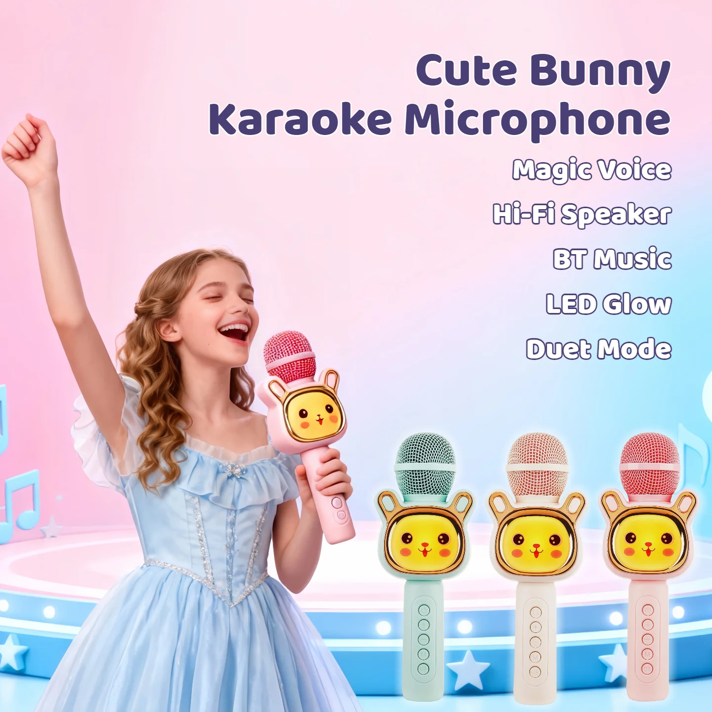 Wireless Karaoke Microphone Bluetooth Speaker LED Light Portable Singing Mic with Voice Changer for Kids Adults Party Outdoor Birthday Gift Car Travel Home KTV Rechargeable Handheld Karaoke Machine Christmas Present Fun Toy Children Boy Girl Family