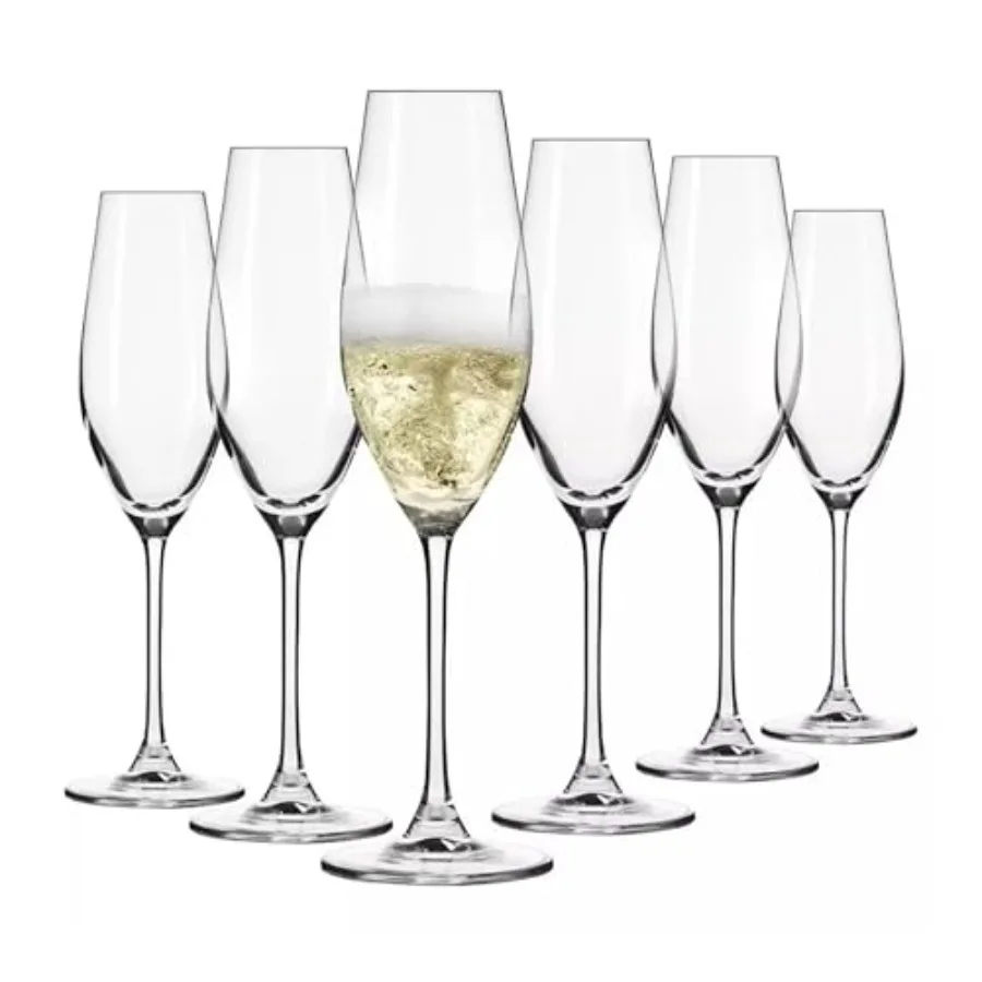 

Champagne and Sparkling Wine Glasses Set of 6 7.10 oz Splendor Collection Lead-Free Crystal Glass Flutes for Prosecco Sparkling
