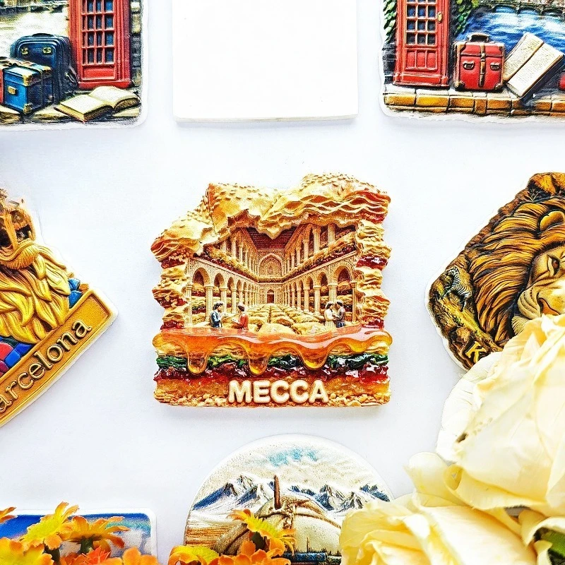 Mecca Bread Honey Fridge Magnet - Spiritual 3D Saudi Souvenir Unique Middle Eastern Gift for Travel & Sacred Decor