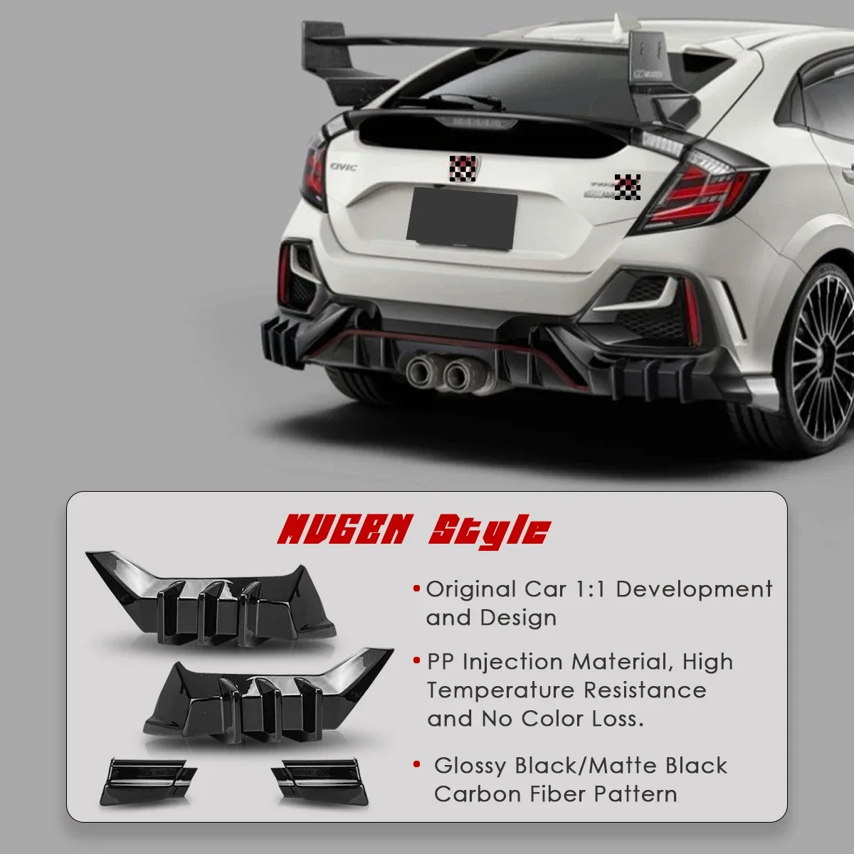 Car Body Kit Mugen Style For Honda Civic 10th FK7 Sedan Hatchback Front Rear Bumper Lip Rear Spoiler Tailpiece Type R Style Kit