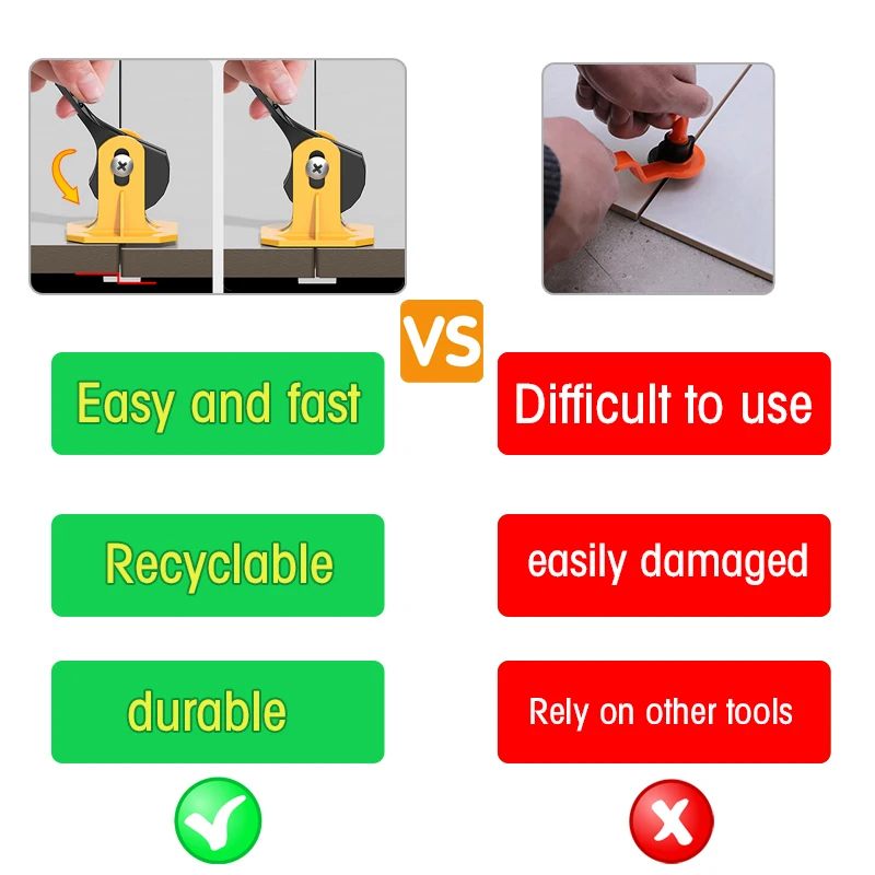 Tile Leveling System Adjuster Laying Fixing Flat Ceramic Wall Construction Tools Reusable Wedges for Leveling Building Floor