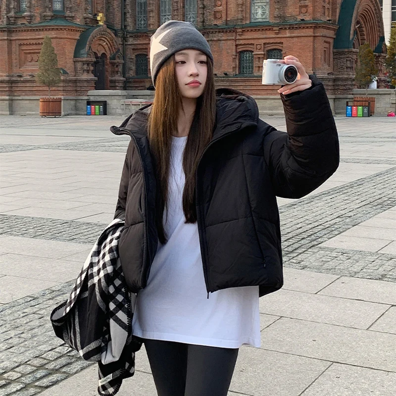 New Women's Cropped Down Cotton Jacket Trend Contrast Color Scarf Collar Cotton-Padded Coat Korean Versatile Puffer Bread Jacket
