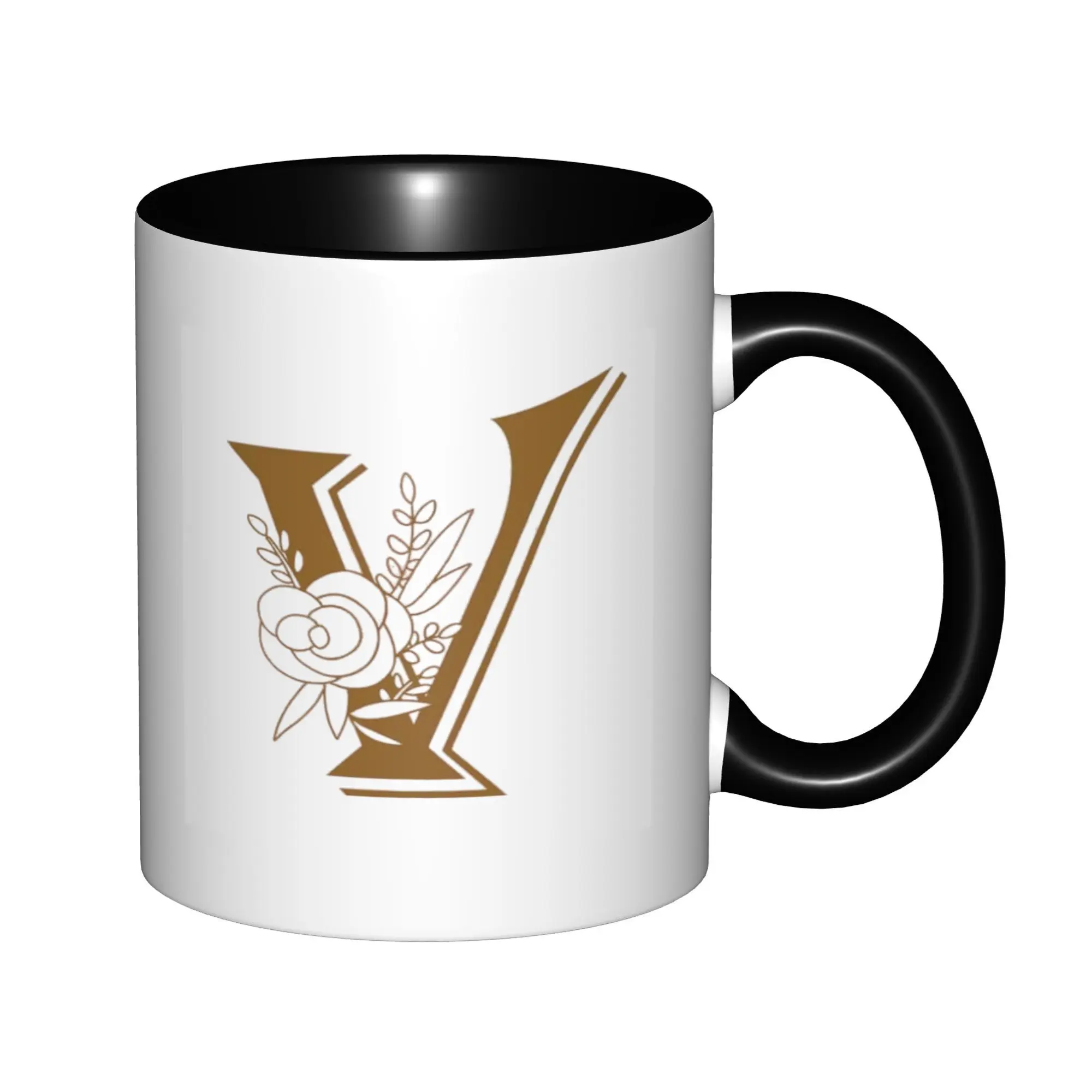 

Letter V Personalized Initial Mugs with Flower, Bridal Shower Gifts Mugs For Birthday Coffee Mugs Ceramic Tea Cups 11oz