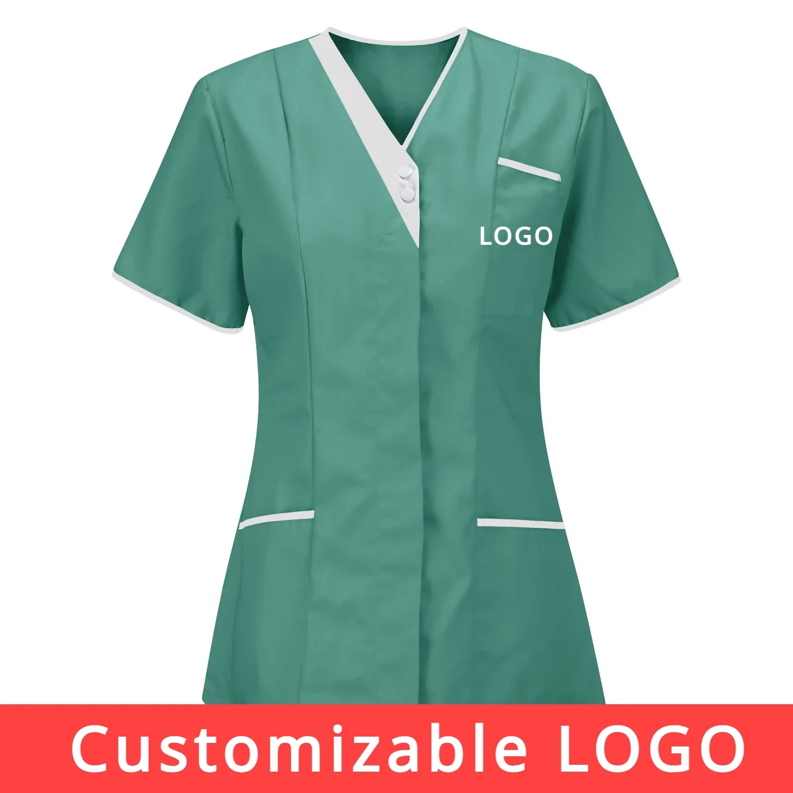 Customizable LOGO Nursing Scrubs Women Medical Short Sleeve Surgical Pet Shop Beauty Salon Work Uniform Blouse Costume Shirts