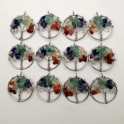 10pcs Wire Wrapped Chakra Reiki Healing Crystal Beads Tree of Life Pendant Wholesale Charms Pendants for Necklace Jewelry Making