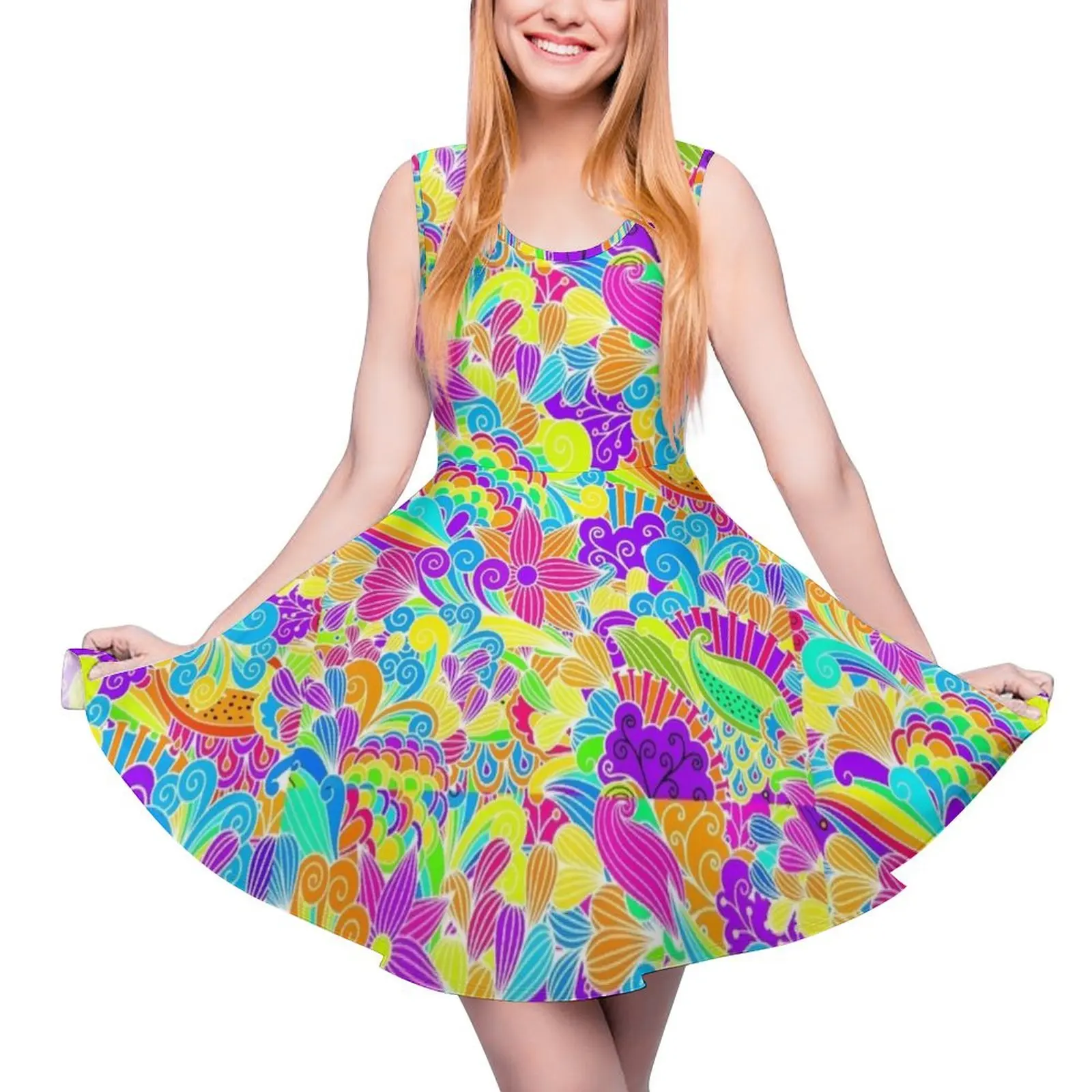 

Retro Floral Beautiful Hippie Design Sleeveless Dress Prom gown womans clothing Woman dresses