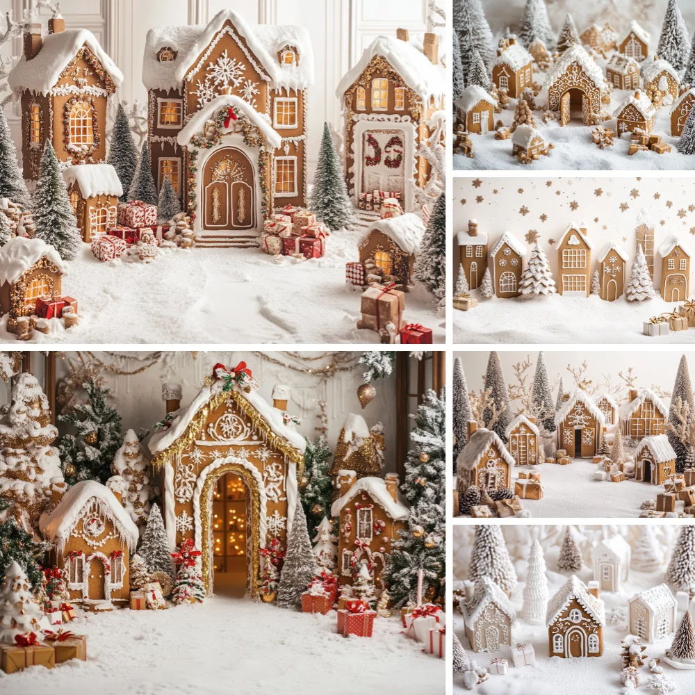 

Christmas Gingerbread House Kids Party Photography Background Sweet Candy Winter XMAS Trees Baby Shower Indoor Portrait Backdrop