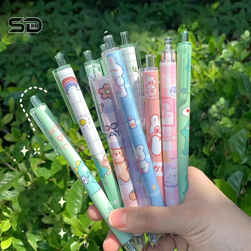 6Pcs Student Cartoon Pressing Neutral Pen Cute Fashion Kawaii Printing Signature Pen Student Writing Pens Learning Supplies