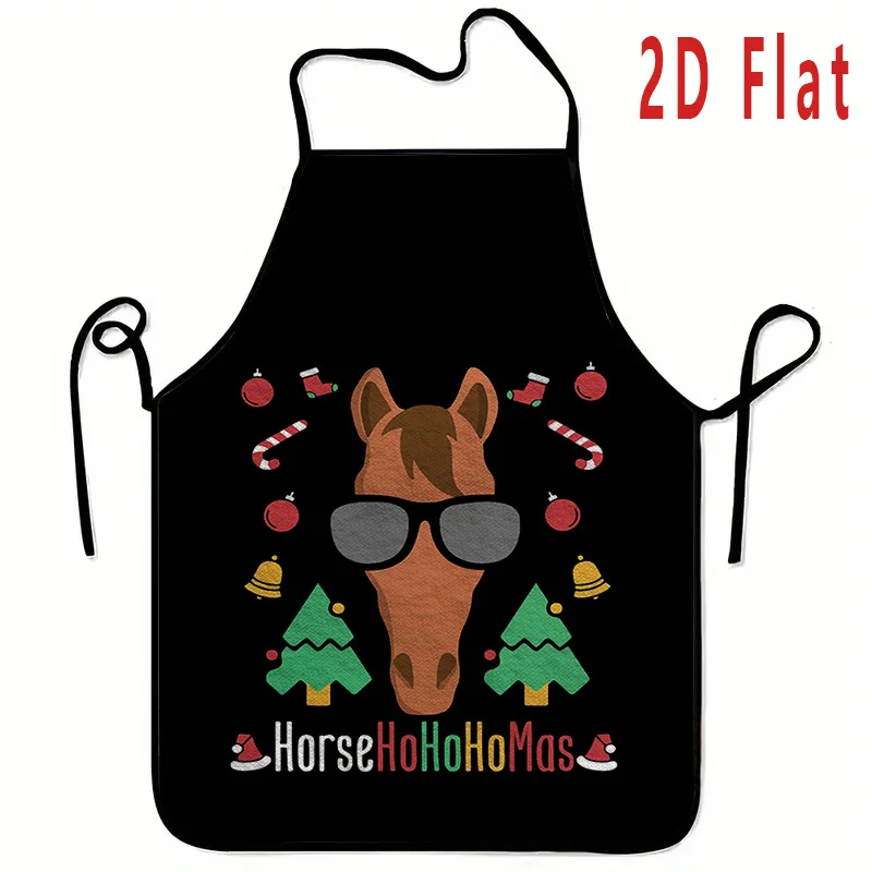 

1pc Large 23.62x31.5inch Christmas Apron with Horse Reindeer Print, Santa Hat Candy Cane Design Heavy