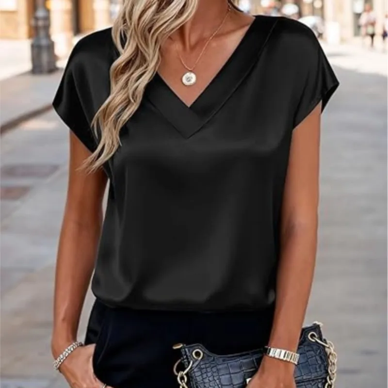 2026 Tops For Womens V-neck Short-sleeved Fashion Elegant Spring Summer New T-shirt Women's Casual Evening Party Versatile Tops