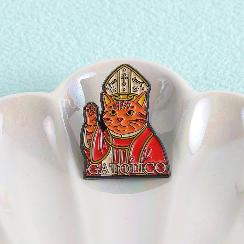 Funny Catholic Cat Enamel Pin Christian Religious Belief Cartoon Animal Brooch Lapel Badge Fashion Jewelry Gift for Friends image 5