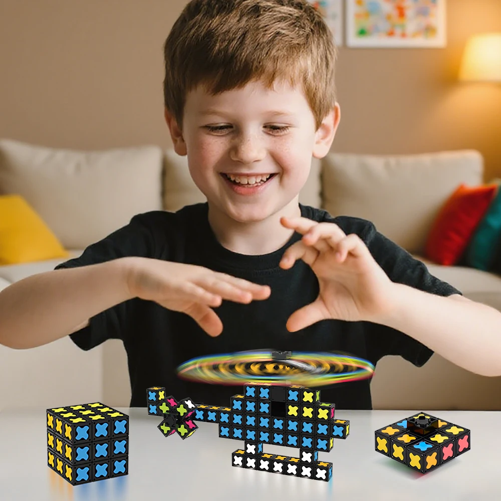 Juguete magnético Fidget Spinner: transformable en cubo infinito, juguete sensorial para aliviar el estrés para niños, rompecabezas creativo Gif
