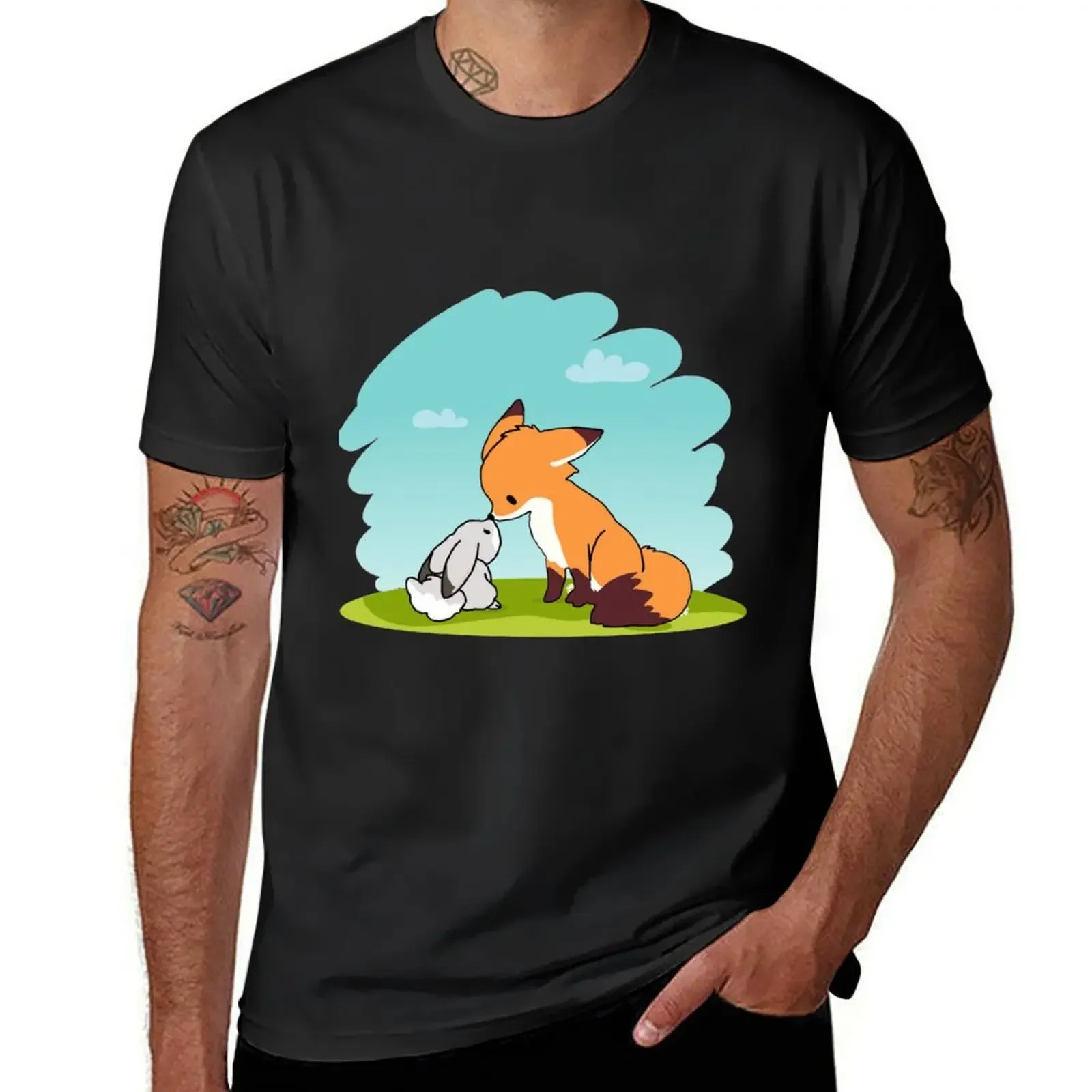 Fox and Rabbit Love T-Shirt anime tshirt vintage t shirts anime t shirts Men's clothing