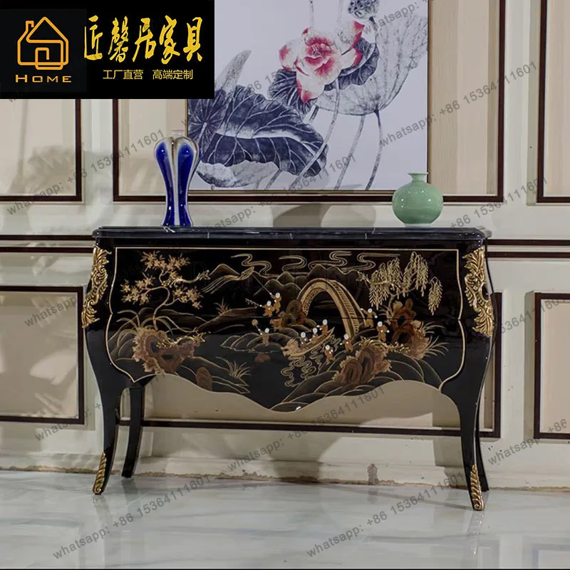English mahogany porch decorative cabinet classical carved painted storage cabinet