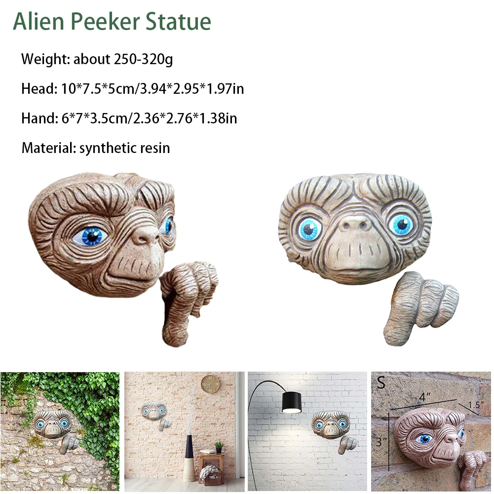 Funny Alien Peeker Statue Durable Sturdy Resin Craft Yard Art For Gardening Decoration Placed On The Wall Door Or Tree Branches