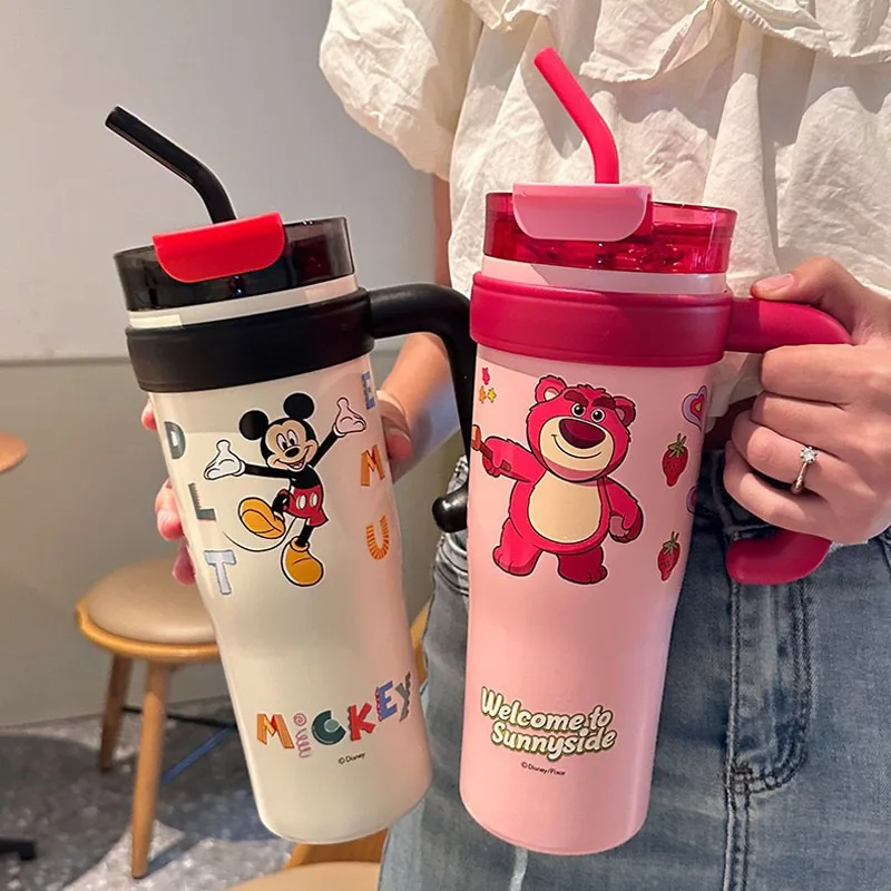 Disney Stitch Toy Story Large Capacity Insulated Water Cup With Straw Mickey Buzz Lightyear Cute Cartoon Creative Pattern Lotso