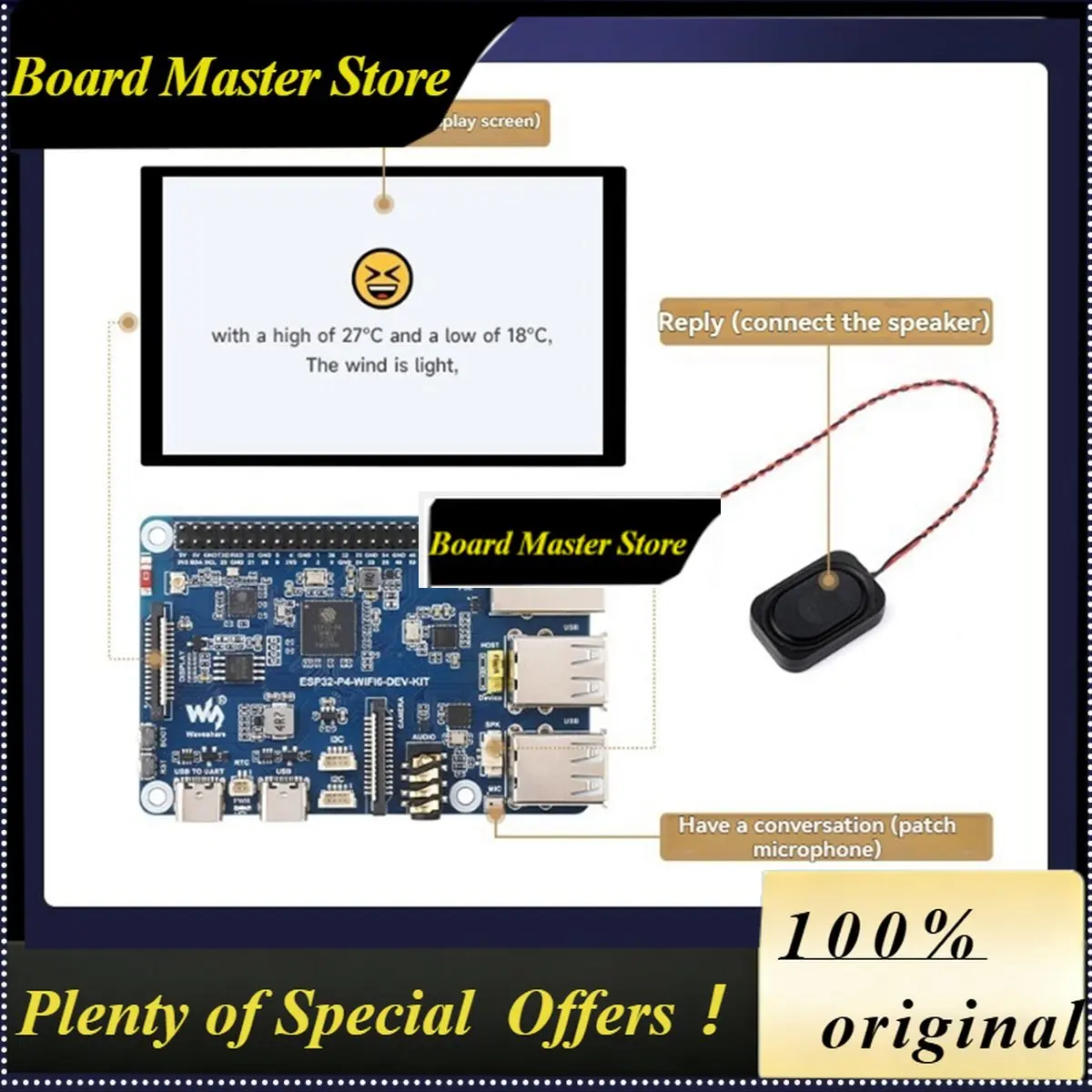 BoMaSA72Z -P4 Development Board With Speaker -P4/C6 Dual-Core RISC-V Wi-Fi 6/BT5 Support Xiaozhi AI