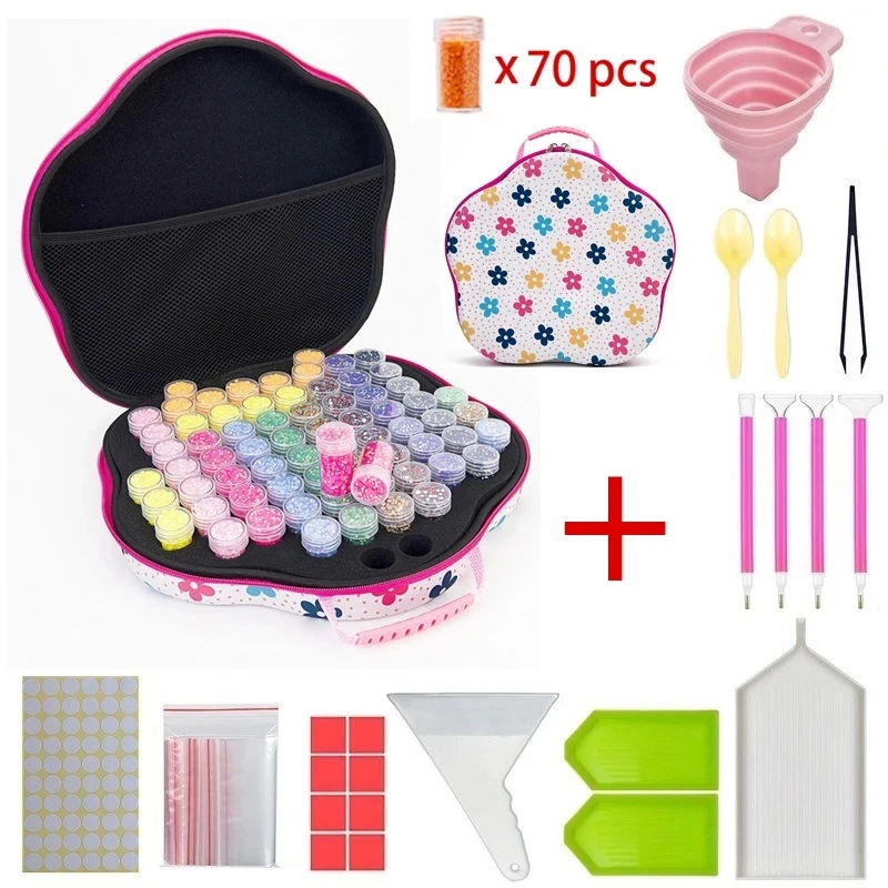 HOMFUN 70 Grids Diamond Painting Storage Box Large Capacity Set Accessories Mosaic Bottles Container Carry Case Embroidery Tool