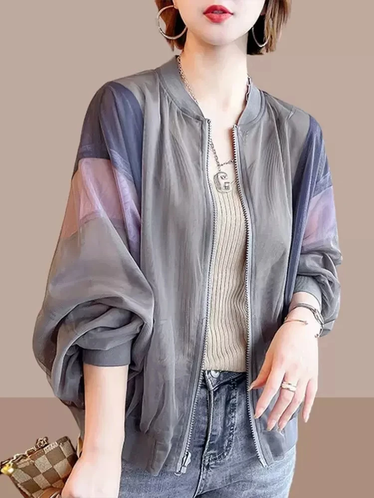 

Women's Ice Silk Outdoor Casual Faionable Breathable Summer Large Size Sun Protection Coat Polyester Fiber Long Sve Zipper