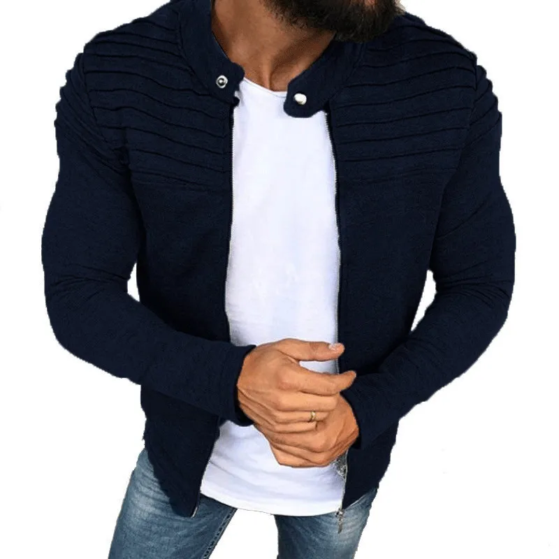 Men\'s Collar Jackets Black Lightweight Sweatshirts Full Zip Up Neck Long Sleeve Tops with Pocket Autumn Winter Outwear Jacket