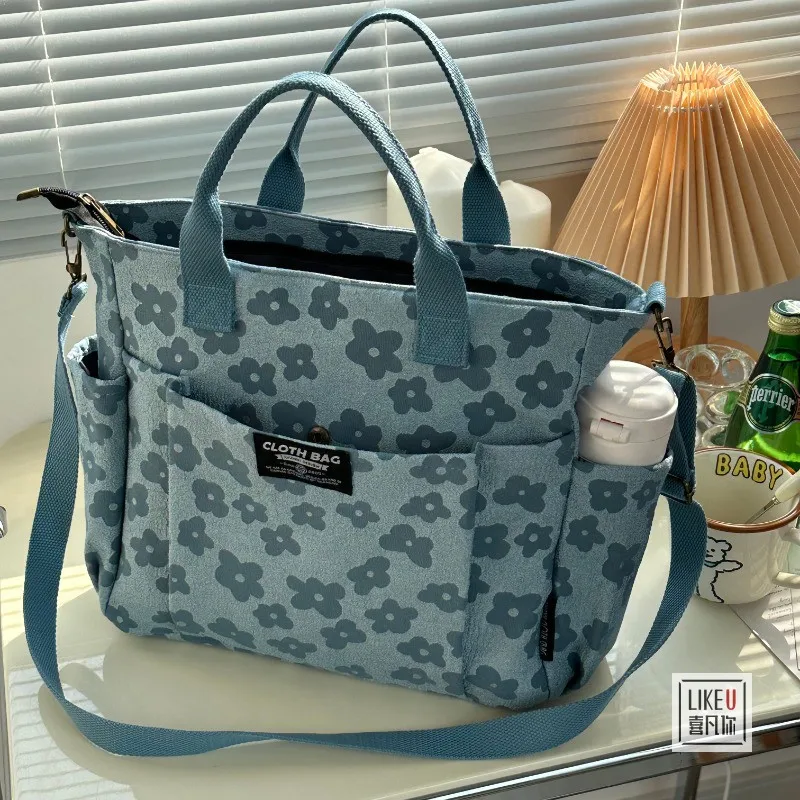 

Stylish & Durable Japanese Tote Bag: Multi-Pocket Canvas Shoulder Bag for Laptop, Large Capacity,Printed & Versatile Daily Carry