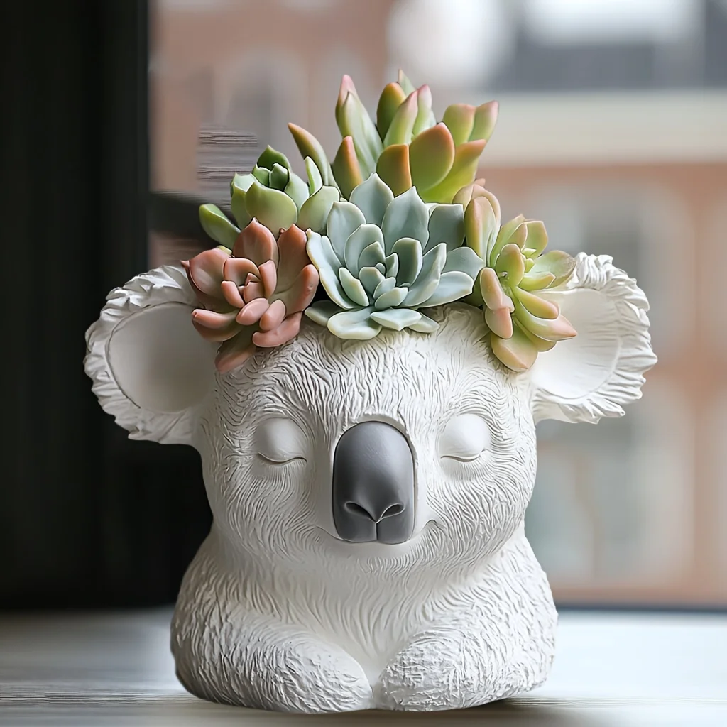 Large koala shaped succulent plant flowerpot resin silicone mold cute koala pen holder storage box gypsum molds Christmas gift