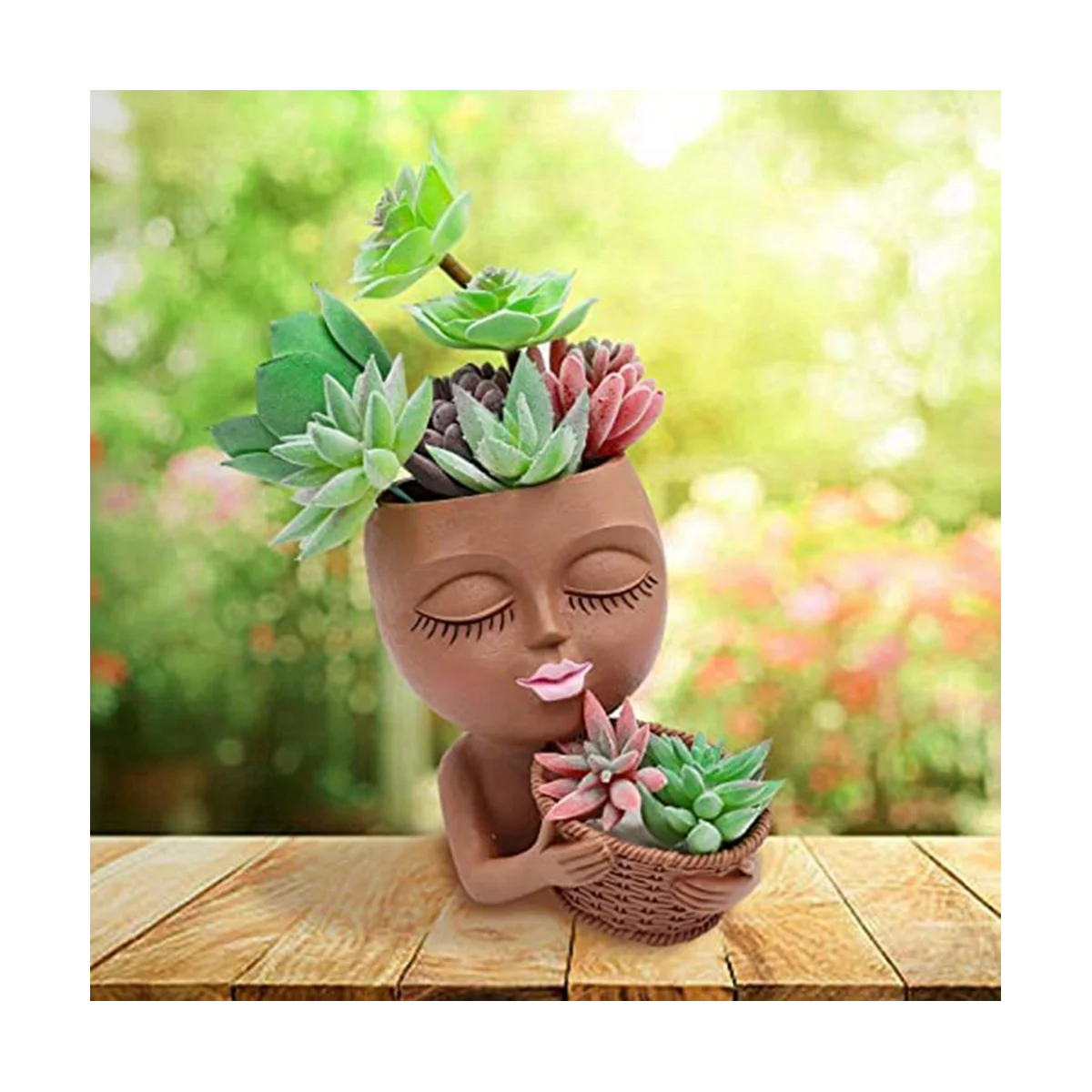 Two-In-One Flowerpot,Cute Lady Face Plant Pots, Suitable for Indoor Outdoor Plants Succulent