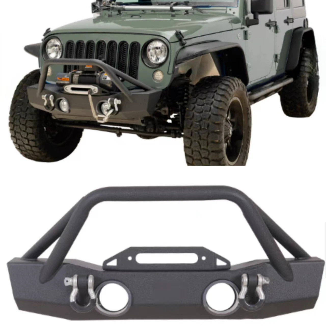 HW 4X4 Offroad Stubby Car Front Bumper with Winch Plate Fit for Wrangler JL and JT 2018+