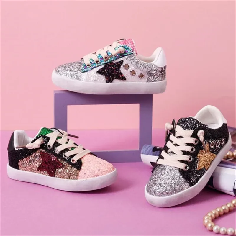 2022 New Girls' Sequin Fashion Board Shoes Kids Glitter Star Sneakers