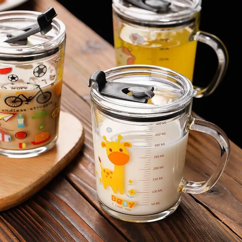 Children's Milk Cup with Straw Scaled Tempered Glass Milk Powder Drinking Cup Microwave Safe Breakfast Special for Pregnant W... - Detail 1