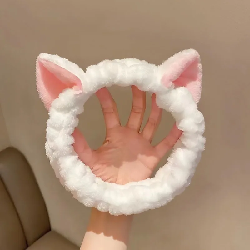 Bandeau chat corail en peluche bandeau bandeau lavage visage maquillage bandeau mignon doux cheveux arc bandeau pansement fille XLFD01